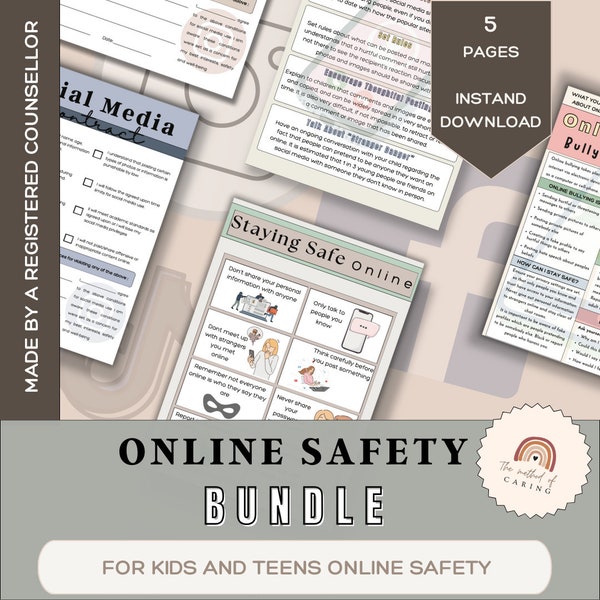 Anti-bully, online safety bundle, staying safe online, things to know about online bullying, social media contract, teenagers