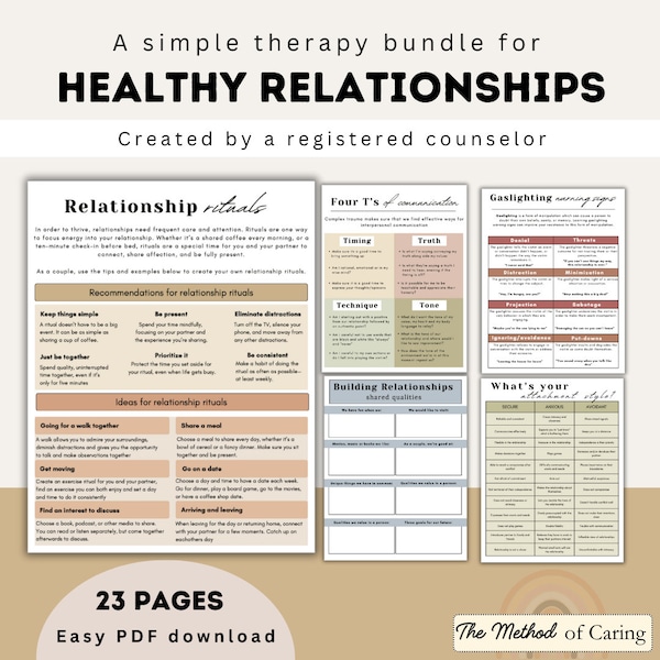 Healthy relationship workbook, ebook, couples therapy, family therapy, workbook for teens & adults, relationship worksheets, self-awareness