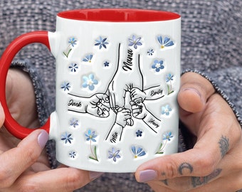 Personalized Holding Nana‘s Hand 3D Inflated Effect Mug, Mother's Day Floral Mug, Floral Gift For Mom,Mug For Mom,Gift For Mom 11oz 15oz Mug