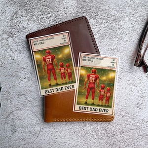 Tarjeta coleccionable de papá y niños, número 1 del fútbol, personalizada para billetera, regalo del Día del Padre para papá futbolista, regalos para esposos, regalo para papá.