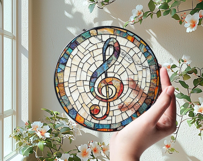 Musical Stained Glass Suncatcher: Music Decor Gift