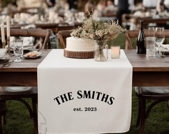 Custom Wedding Table Sign: Personalized Linen Banner, Established Date