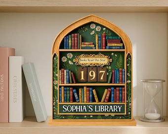 Personalized Wooden Books Read Tracker, Home Library Decor