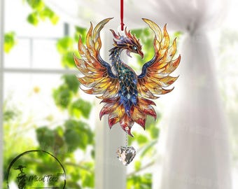 Phoenix Acrylic Window Hanging: Fiery Bird Art Ornament
