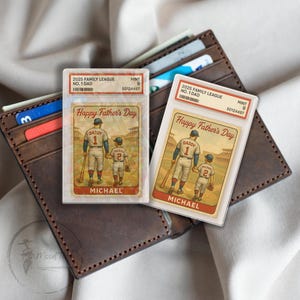 Tarjeta coleccionable 2D de papá y niños, número 1 en béisbol, tarjeta personalizada para billetera, regalo para el Día del Padre, el equipo ideal de papá.