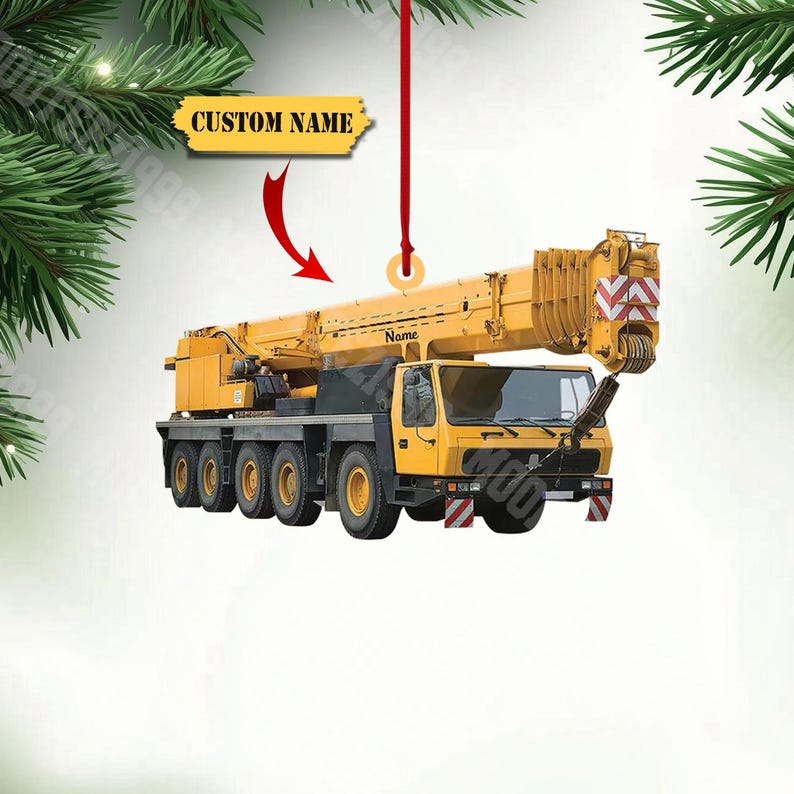 Personalized Crane Vehicles Ornament, Construction Ornament, Dump Truck