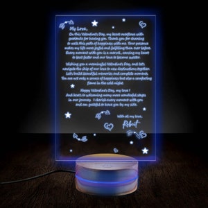 Luz nocturna de carta escrita a mano personalizada, recuerdo de carta, votos de boda acrílicos, regalo de aniversario, regalo para mi amor, día de San Valentín.