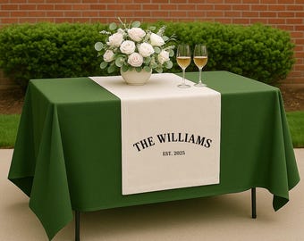 Personalized Wedding Table Sign: Polyester Fabric, Custom Last Name & Date