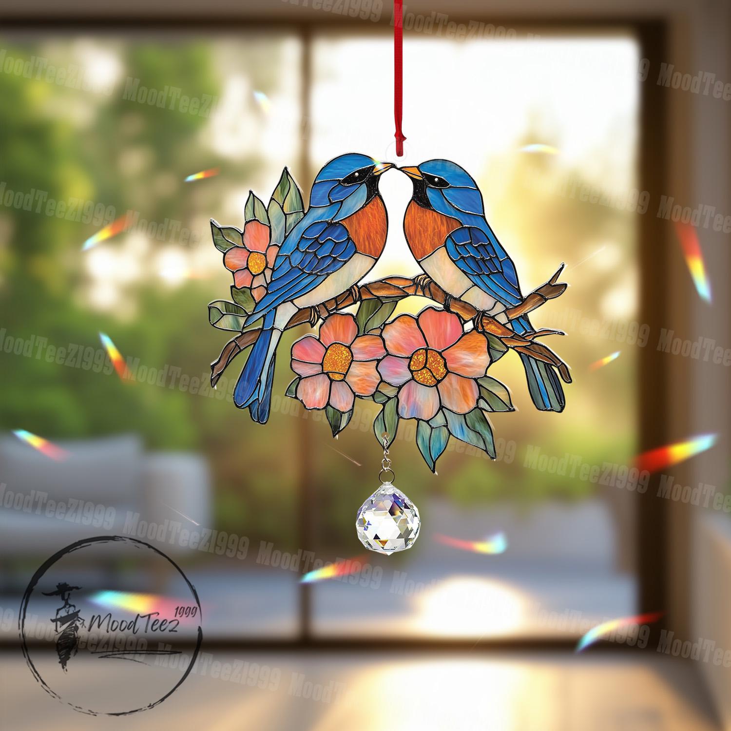 Décoration Attrape-soleil Oiseau Bleu Acrylique 2D – 20x20 Cm, Idéal Pour Jardin, Fenêtre Ou Intérieur