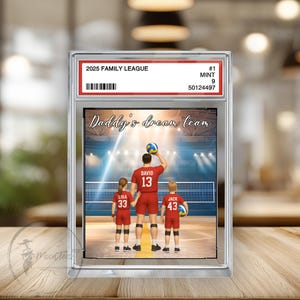 Volleybal nr. 1 vader opa man en kinderen Trading Card-stijl Gepersonaliseerde acrylblokplaat, Vaderdagcadeau voor volleybal Vader, echtgenoot