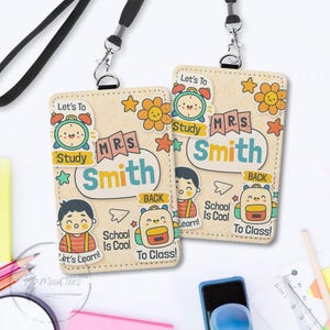 Personalisierter Lehrer ID Ausweishalter, Lehrergeschenke, Back To School Geschenk, Benutzerdefinierter ID-Halter, Benutzerdefinierte Schlüsselbandzubehör, Name des Crayon Lehrers