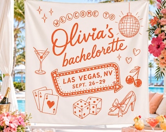 Personalized Las Vegas Bachelorette Banner, Custom Bach Trip Backdrop, Vegas Girls Weekend Decor, Bride Squad Party Sign