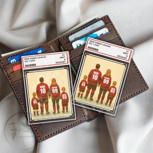 Hockey n° 1 papa grand-père homme et enfants style carte à collectionner carte de portefeuille personnalisée, cadeau d'anniversaire de fête des pères pour amateur de hockey joueur de hockey