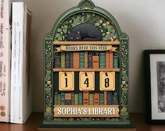Vintage Book Tracker Sign, Wooden Library Decor, Books Read Counter, Personalized Reading Tracker
