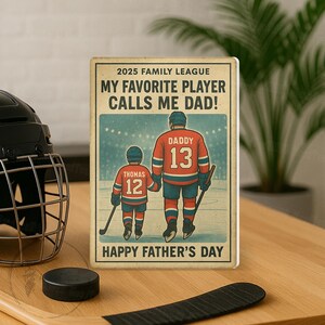 Plaque de bloc acrylique personnalisée pour papa n ° 1, carte à collectionner, cadeau de fête des pères pour amateur de hockey, joueur de hockey, cadeau pour mari de hockey