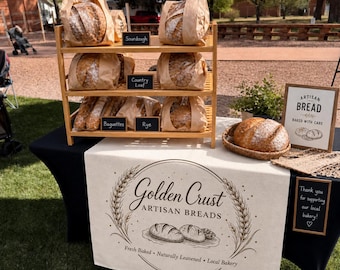 Custom Linen Table Runner with Logo, Personalized Business Branding Cloth, Artisan Bread Market Decor, Custom Bakery Banner