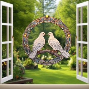Peaceful Doves Acrylic Suncatcher-Elegant Love Birds Window Hanging Decoration, dove suncatcher, Dove window hanging, Gift For Animal Lovers