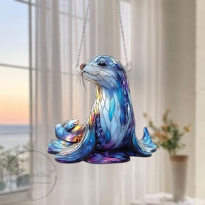 Galaxy Seal Acrylic Window Hanging: Cosmic Ocean Animal Decor