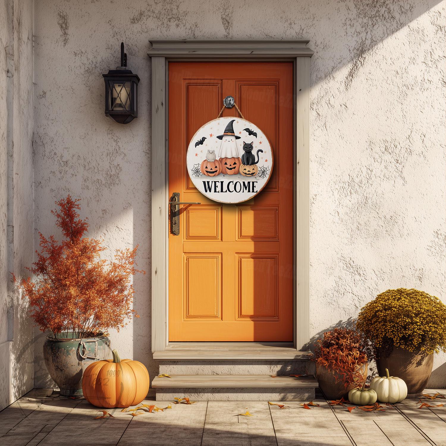 Vicenpal Halloween Ghost Boo Türhänger Aus Holz – Süße Geister-Deko Für Tür & Wand, 21 Cm