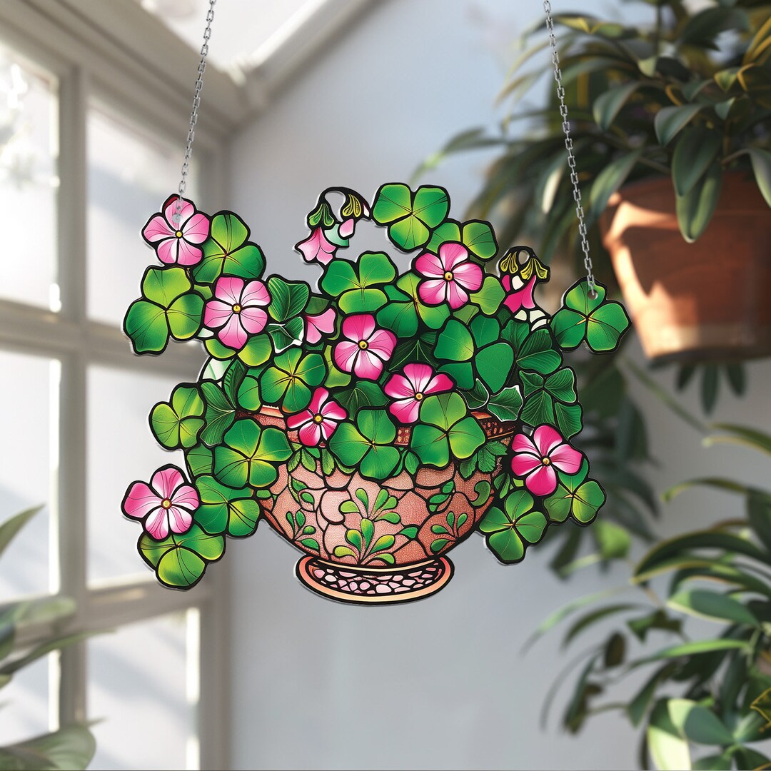 Clover Flower Vase Acrylic Window Hanging, Lucky Flowers Window ...