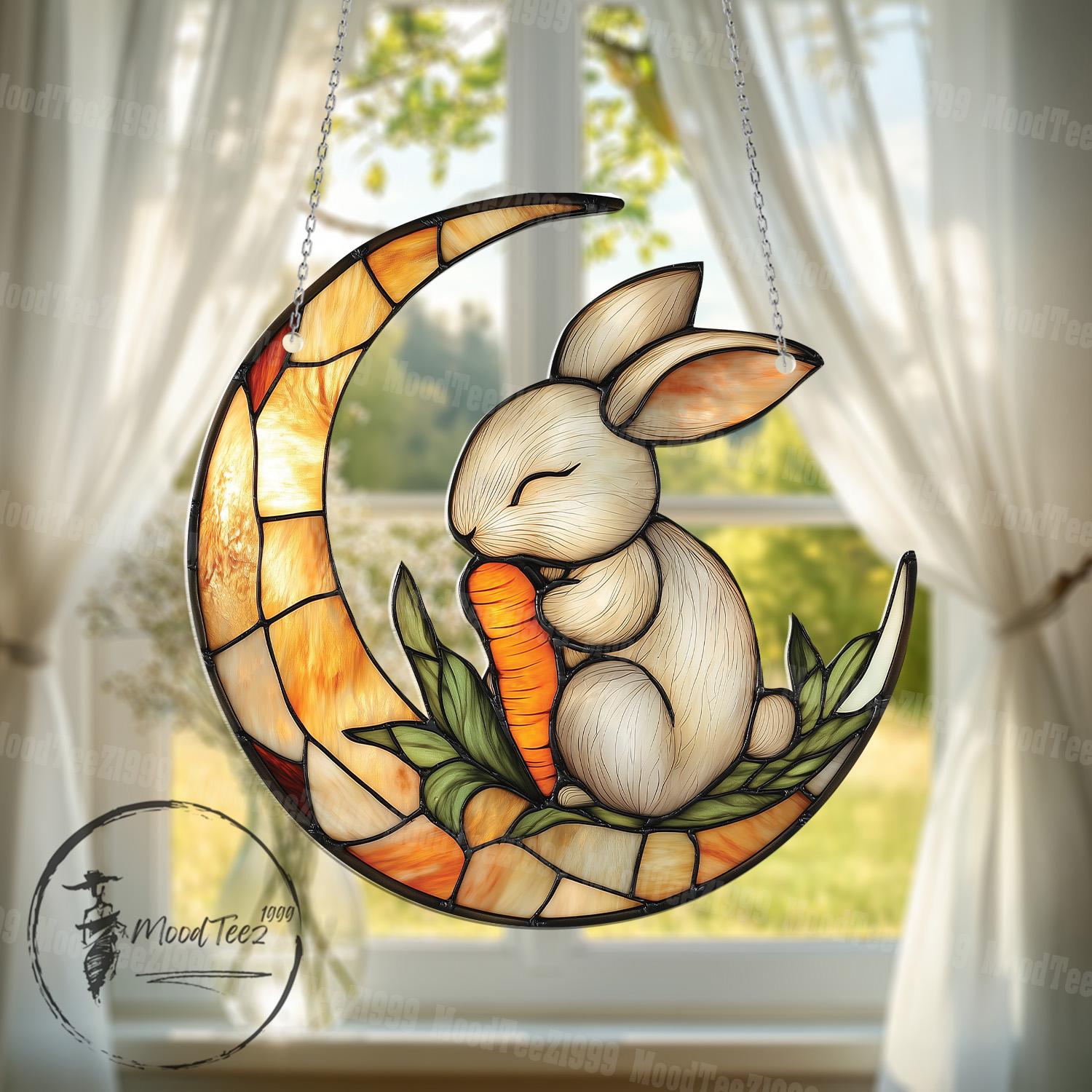 Moon Bunny Acrylic Window Hanging: Whimsical Rabbit Ornament - Etsy