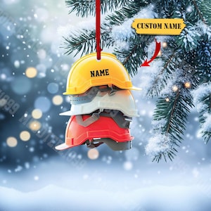 Personalisierte Bauarbeiter Set Weihnachten Acryl Ornament Wohnung 2D, Custom Baumaschinen Ornament, Weihnachtsbaum Ornament Geschenk