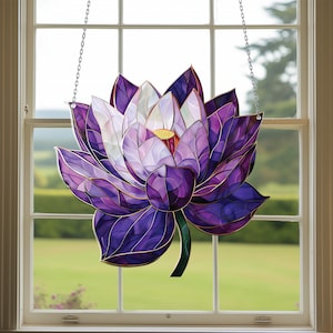 Purple Lotus Acrylic Window Hanging: Floral Home Decor