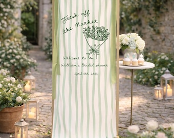 Fresh Off Market Bridal Shower Banner, Personalized Welcome Sign, Polyester Decor