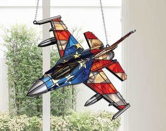 F-16 Fighting Falcon Acrylic Window Hanging: Patriotic Plane Ornament
