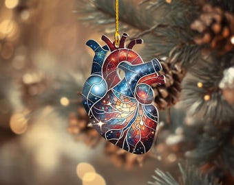 Anatomical Heart Christmas Ornament: Galaxy Design, Medical Gift