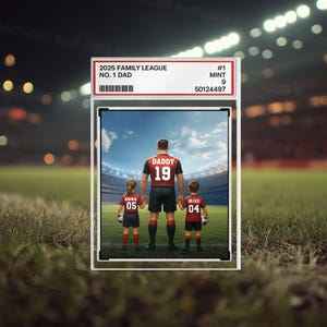 Fußball-Daddys Dream Team Nr. 1 Dad Man & Kids Sammelkarte Stil Personalisierte Acrylblock Plakette, Vatertag, Geburtstagsgeschenk für Papa
