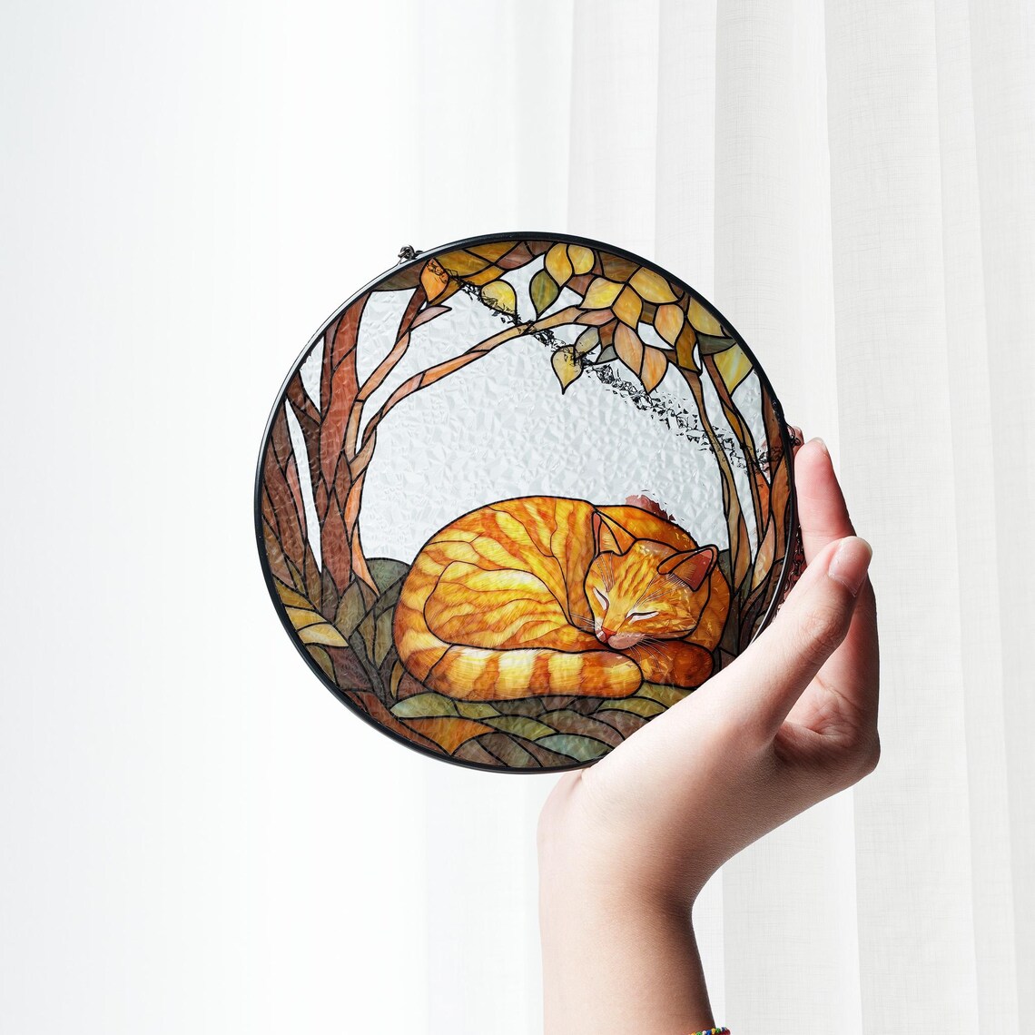 Orange Tabby Cat Sleeping Stained Glass Suncatcher: Cat Lover Gift - Etsy