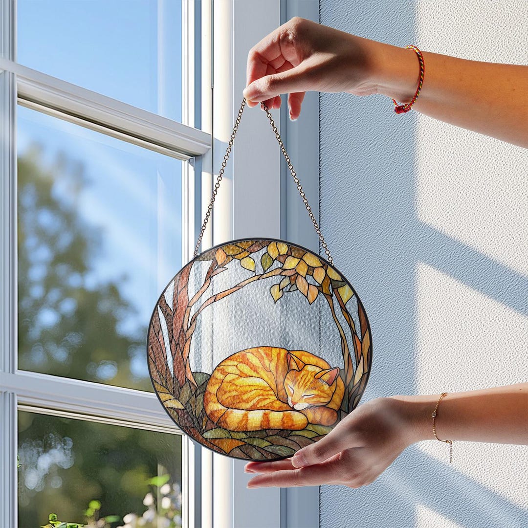 Orange Tabby Cat Sleeping Stained Glass Suncatcher: Cat Lover Gift - Etsy