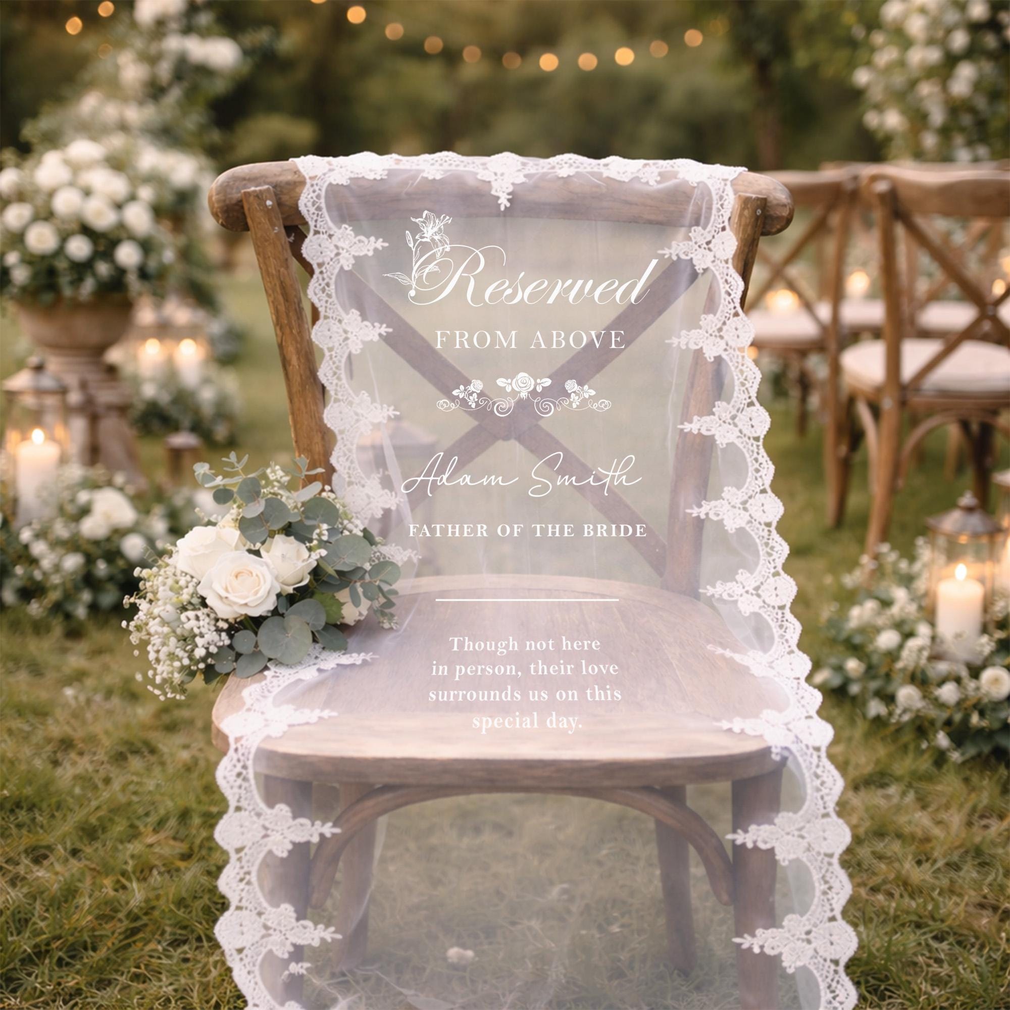 Reserved Wedding Chair Sign,memorial Chair Wedding Decor,sheer Lace Reserved Wedding Chair Sign,memorial Chair Wedding Decor,sheer Lace