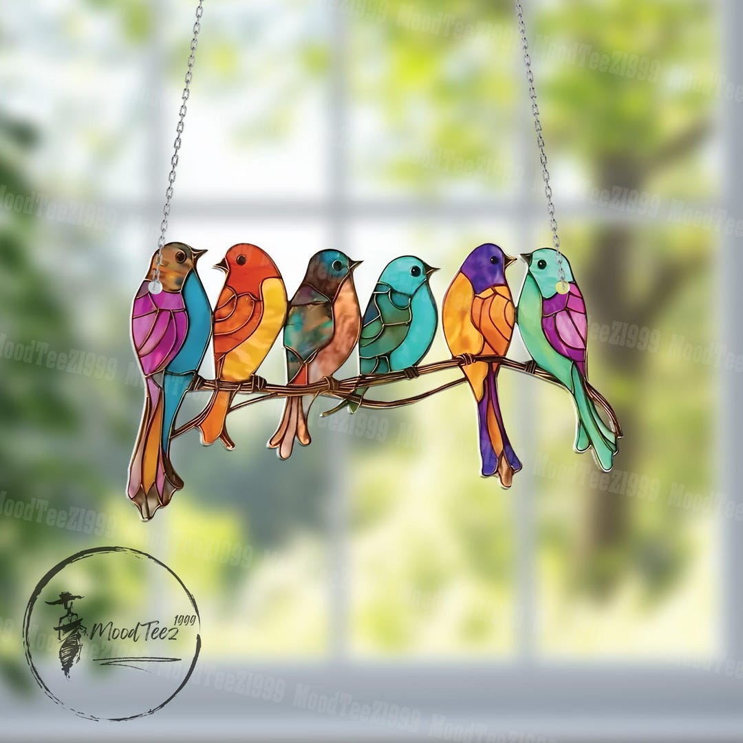 Colorful Birds Acrylic Window Hanging: Fax Stained Glass Look, Bird ...