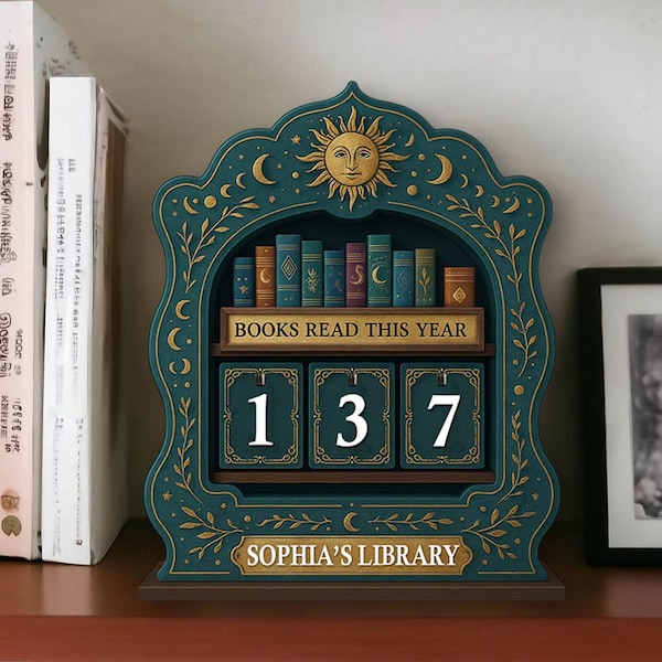 Personalized Books Read Tracker, Books Read This Year Display, Book Lover Gift, Home Library Decor 2025, Wooden Reading Counter Sign
