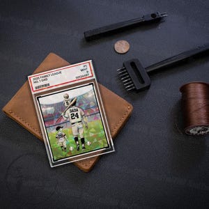 Tarjeta coleccionable 2D de papá y niños, número 1 en béisbol, tarjeta personalizada para billetera, regalo para el Día del Padre, el equipo ideal de papá.