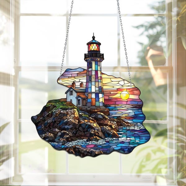 Lighthouse Acrylic Window Hanging: Coastal Home Decor