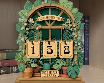 Treehouse Books Read This Year Counter, Cottage Wooden Book Display Custom Library Decor, Personalized Forest Bookshelf Reading Tracker Sign