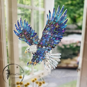 Ornamento olografico 2D con design a forma di aquila maestosa, arte artigianale, decorazione unica per la casa, da appendere alla finestra, regalo perfetto per gli amanti degli uccelli e della natura