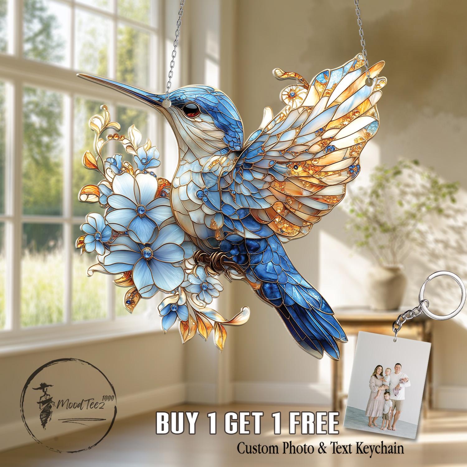 Blue Hummingbird Acrylic Window Hanging: Floral Home Decor - Etsy