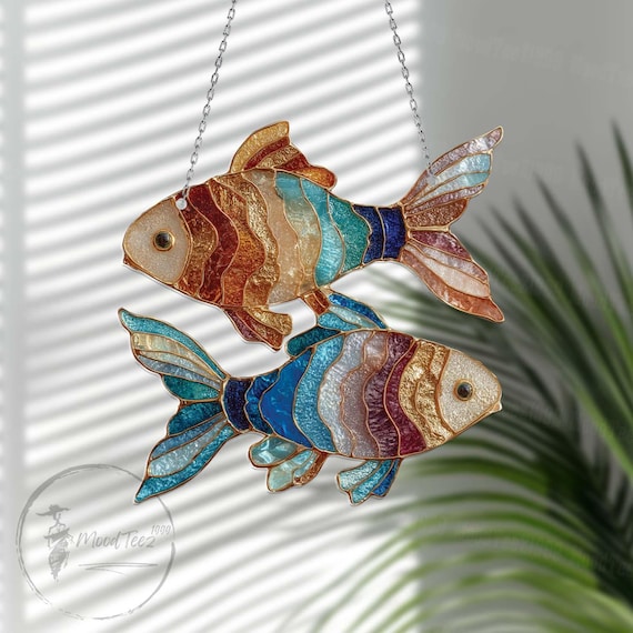 ステンドグラス風金魚の窓飾り：アクリル製魚飾り - Etsy 日本