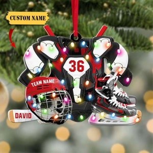 Personalized Ice Hockey Jersey And Helmet, Custom Name Ornament, Hockey Ornament,Gift For Hockey Lovers, Hockey Jersey And Helmet Ornament.