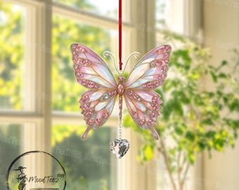 Pink Butterfly Ornament: Crystal Gem Window Decoration