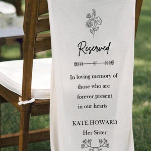 Reserved Wedding Memorial Chair Sign, Custom Memorial Wedding Sign, Wedding Chair Banner In Memory Of Loved Ones, Personalized Fabric Sign