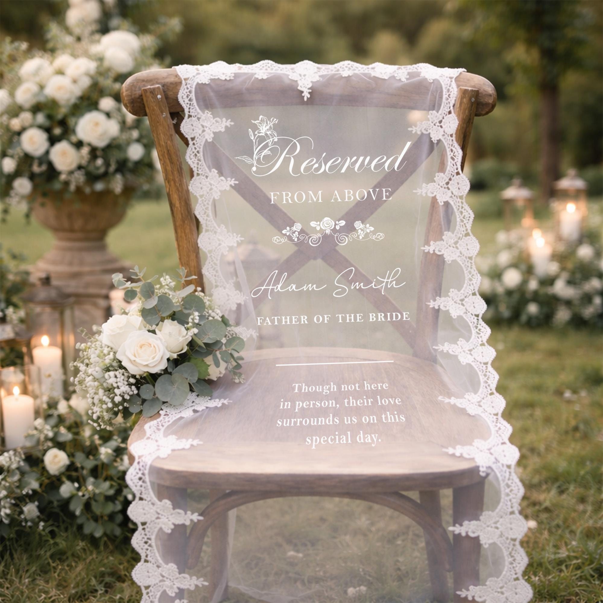 Reserved Wedding Chair Sign,memorial Chair Wedding Decor,sheer Lace Reserved Wedding Chair Sign,memorial Chair Wedding Decor,sheer Lace