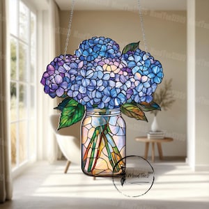 Hydrangea Bouquet Acrylic Window Hanging: Kitchen Decor Gift