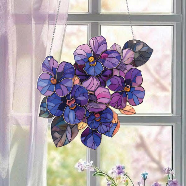 Violet Flower Acrylic Window Hanging: Home Decor Art