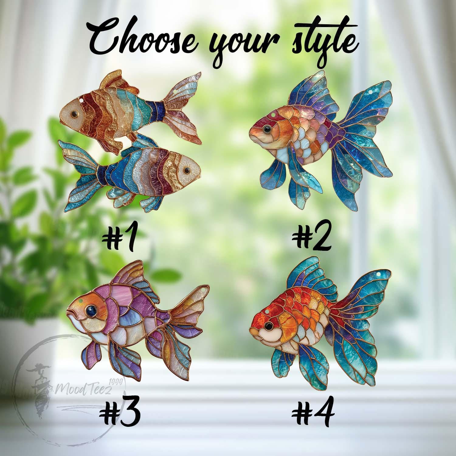 Picture of Faux Stained Glass Goldfish Window Hanging: Acrylic Fish Decor - Etsy
