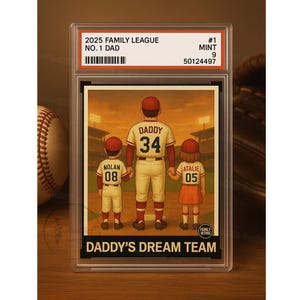 Targa in acrilico personalizzata con numero 1 del baseball, con papà, nonno, uomo e bambini, stile carta da collezione, regalo per la festa del papà per gli amanti del baseball.